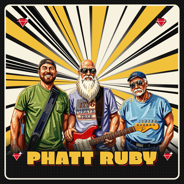 Phatt Ruby album cover — the three of us under a pop-art starburst, with the band name in block letters below